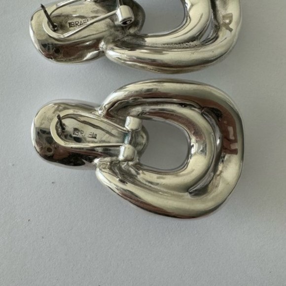 E&L Israel Sterling Silver Statement Double Link Earrings 2in long - Picture 10 of 12